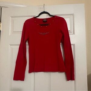 Vintage Y2K Harley Davidson Women’s Red Long Sleeve Top Tee NYC Size Medium M